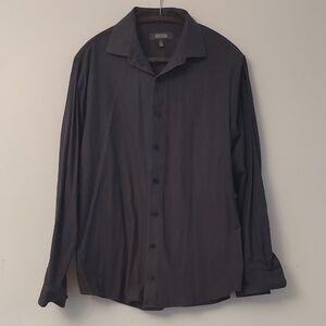 Kenneth Cole Charcoal Textured Button Down Shirt Large